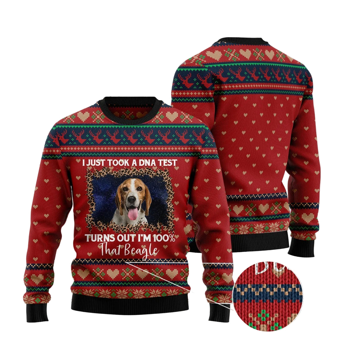 Beagle DNA Ugly Christmas Sweater, Funny Beagle Dog DNA Print for Men and Women, Festive Holiday Party Outfit
