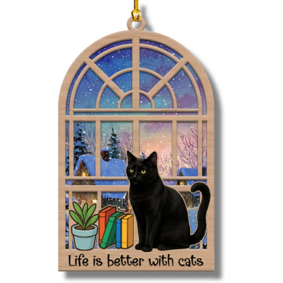 Black Cat Ornaments for Christmas Tree, Black Cat Ornaments with 2 Layers Wood and Acrylic, Mysterious Christmas Tree Decoration, Perfect Festive Gift for Pet Lovers