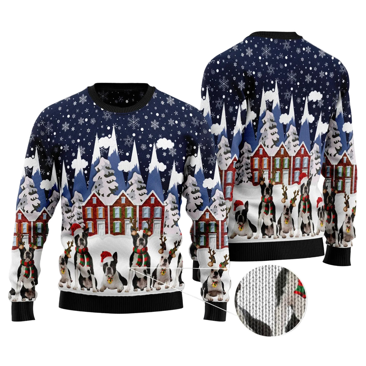 Boston Terrier Family Ugly Christmas Sweater, Boston Terrier Dog Holiday Print, Seasonal Gift for Boston Terrier Owners