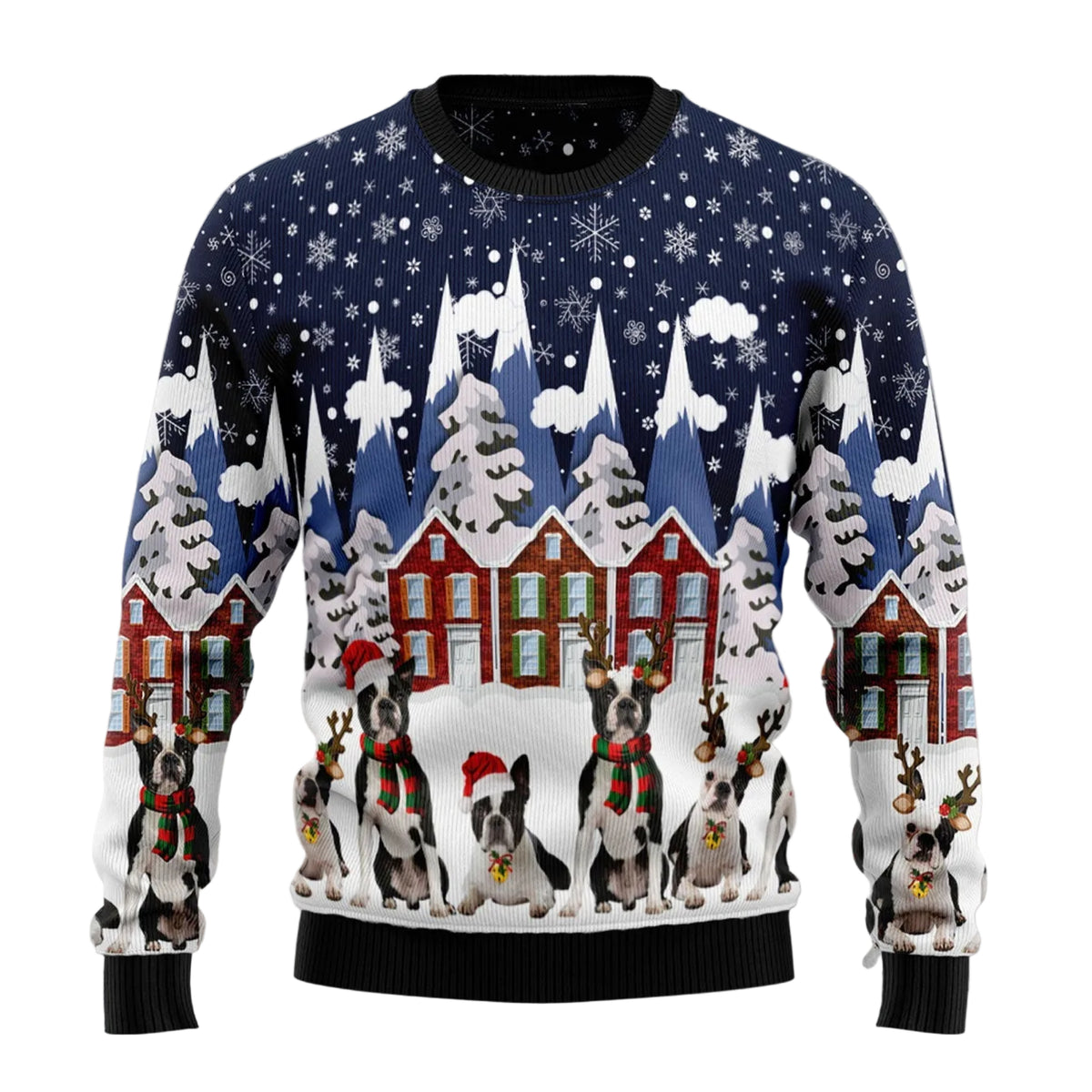 Boston Terrier Family Ugly Christmas Sweater, Boston Terrier Dog Holiday Print, Seasonal Gift for Boston Terrier Owners
