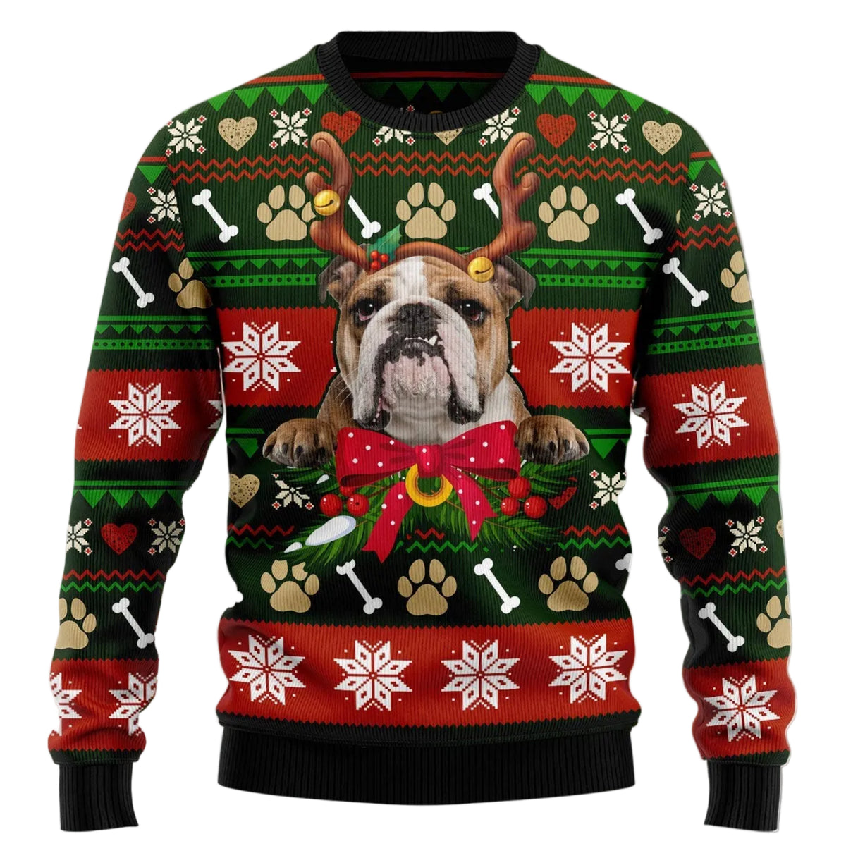 Bulldog Funny Ugly Christmas Sweater for Men and Women, Funny Holiday Party Outfit, Festive Christmas Gift