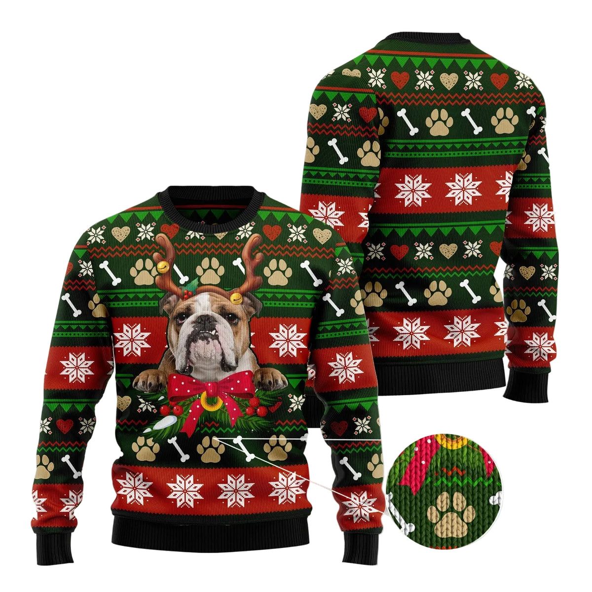 Bulldog Funny Ugly Christmas Sweater for Men and Women, Funny Holiday Party Outfit, Festive Christmas Gift
