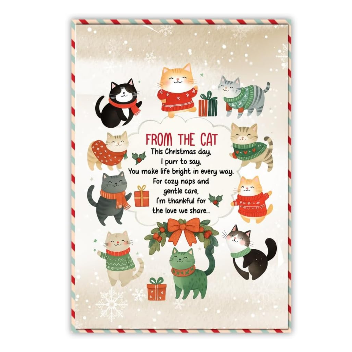 Christmas Card for Cat Mom with Envelope – Cute Meowy Xmas Greeting from Her Feline Companion