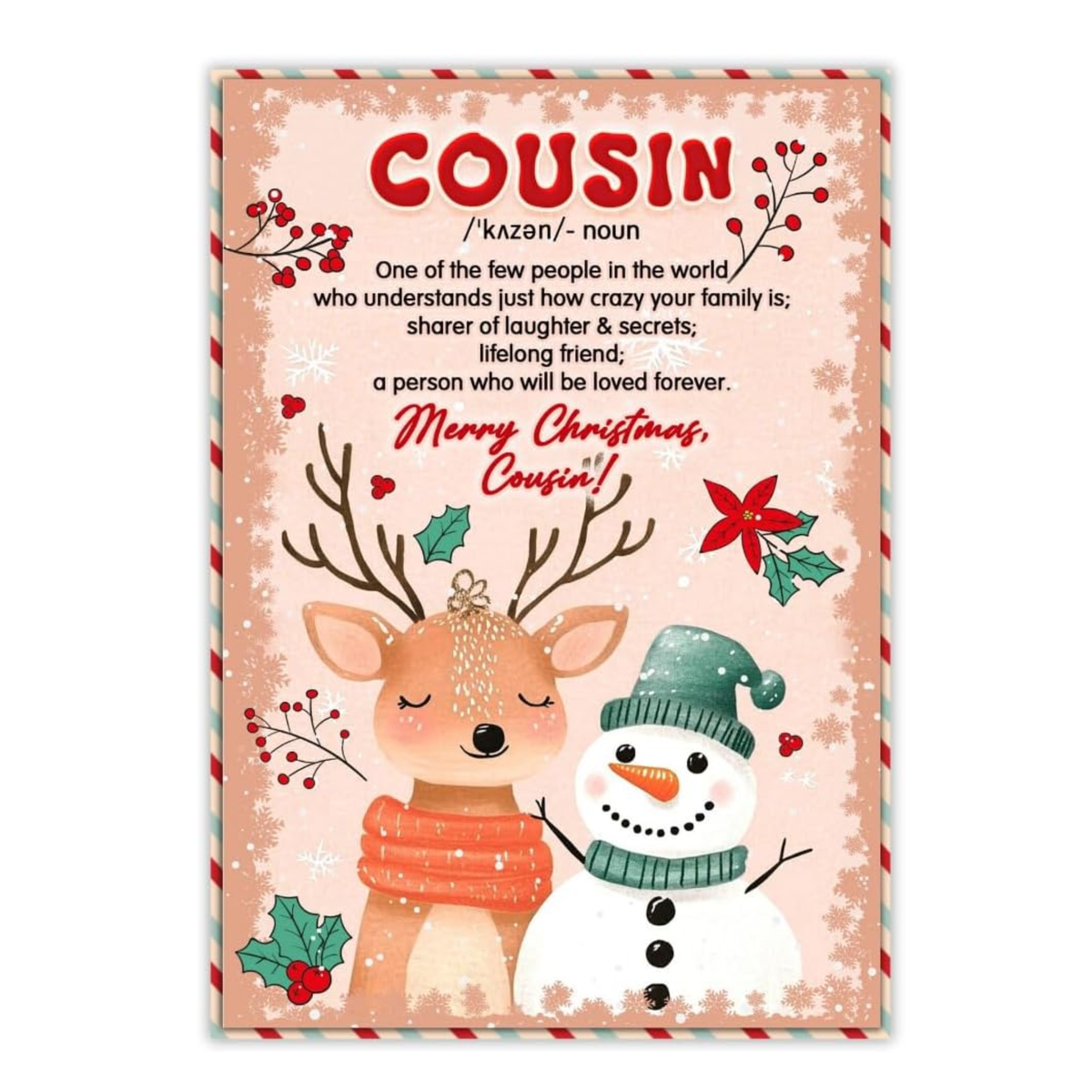 Christmas Card for Cousin with Envelope – Heartfelt Holiday Greeting and Thoughtful Family Keepsake