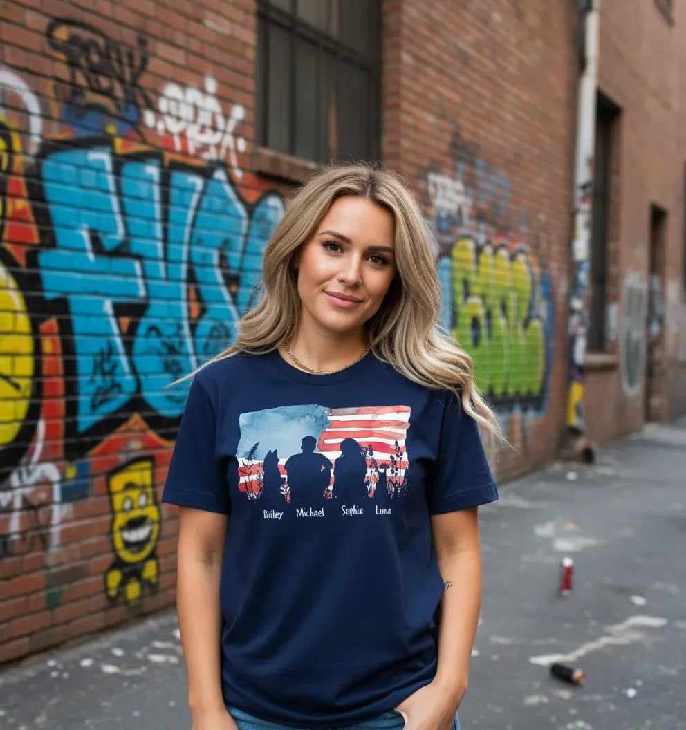 Custom Family Pet American Flag Premium T-shirt - Independence Day Gifts - Comfort Colors 1717 T-shirt