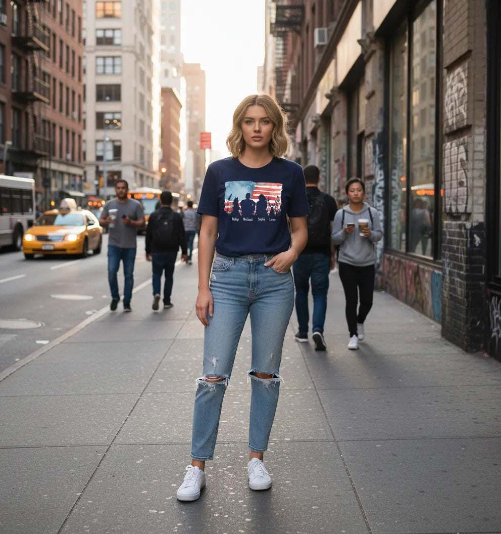 Custom Family Pet American Flag Premium T-shirt - Independence Day Gifts - Comfort Colors 1717 T-shirt