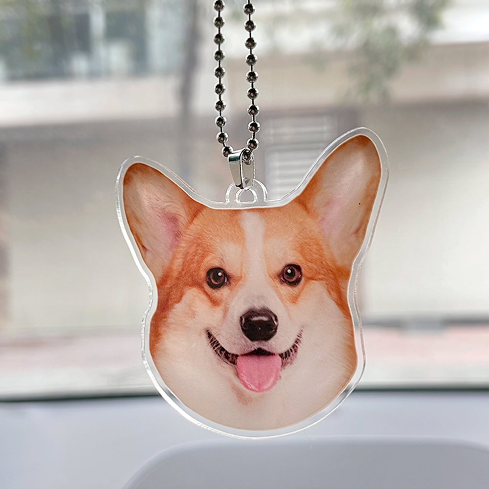 Custom Crop Face Car Ornament – Personalized Pet Acrylic Decoration for Dog &amp; Cat Lovers
