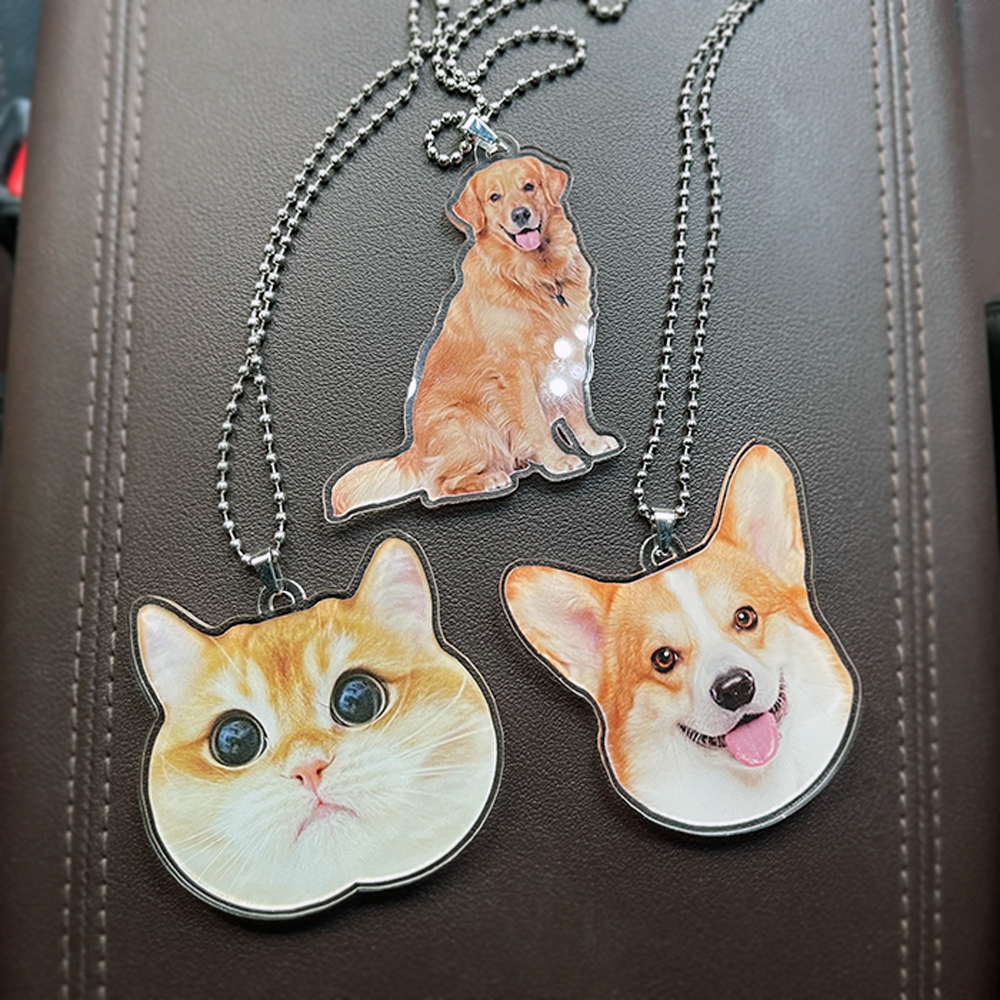 Custom Crop Face Car Ornament – Personalized Pet Acrylic Decoration for Dog &amp; Cat Lovers