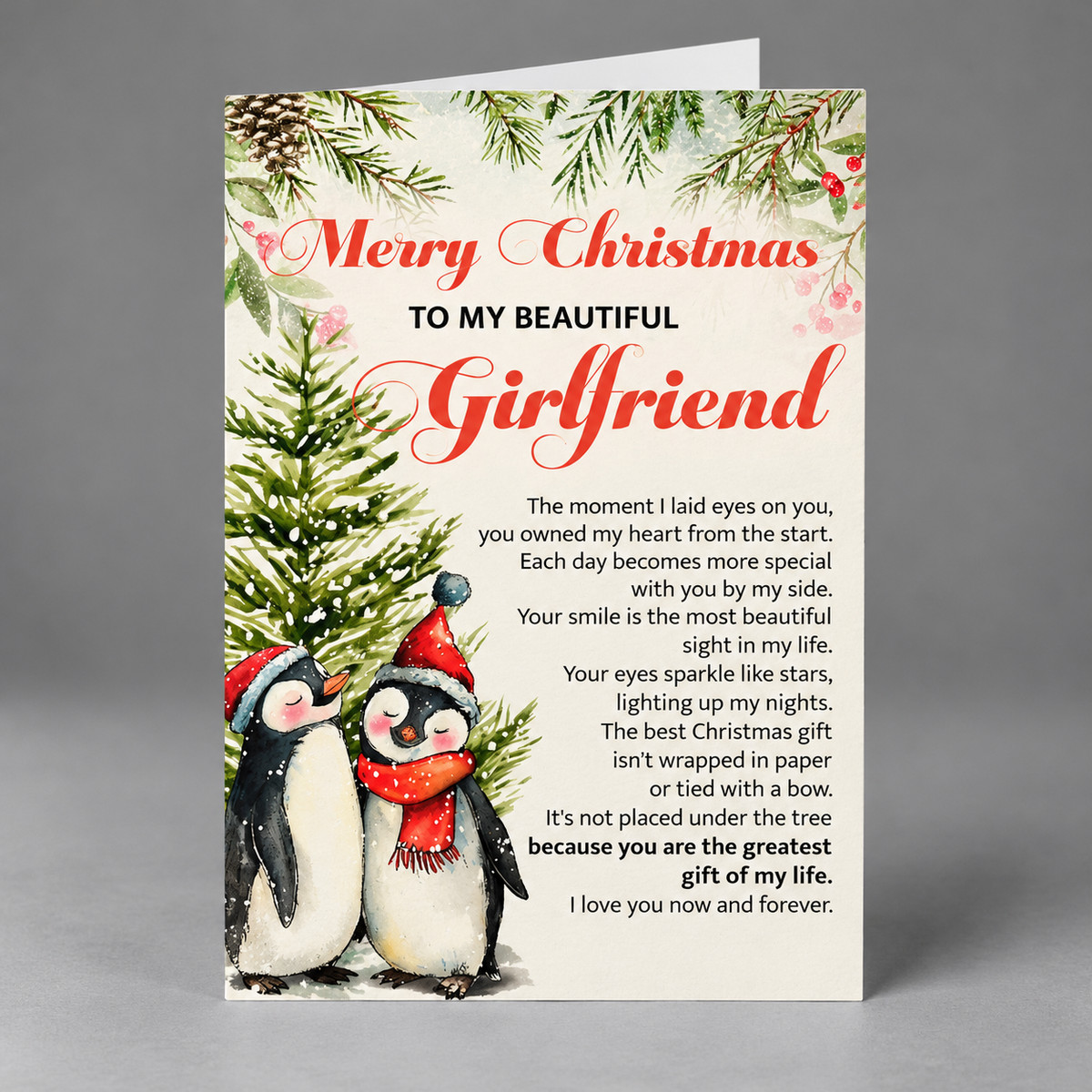 Romantic Christmas Card for Girlfriend from Boyfriend – Holiday Love Greeting with Envelope and Seal