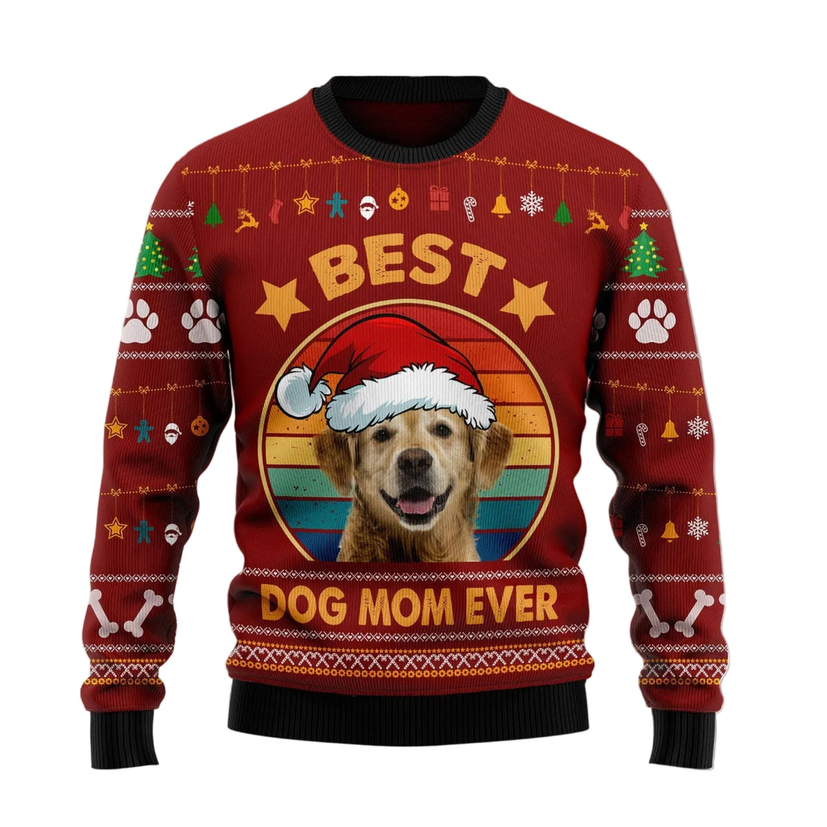 Golden Retriever Best Dog Mom Ever Ugly Christmas Sweater, Printed Christmas Design, Christmas Gift for Adults
