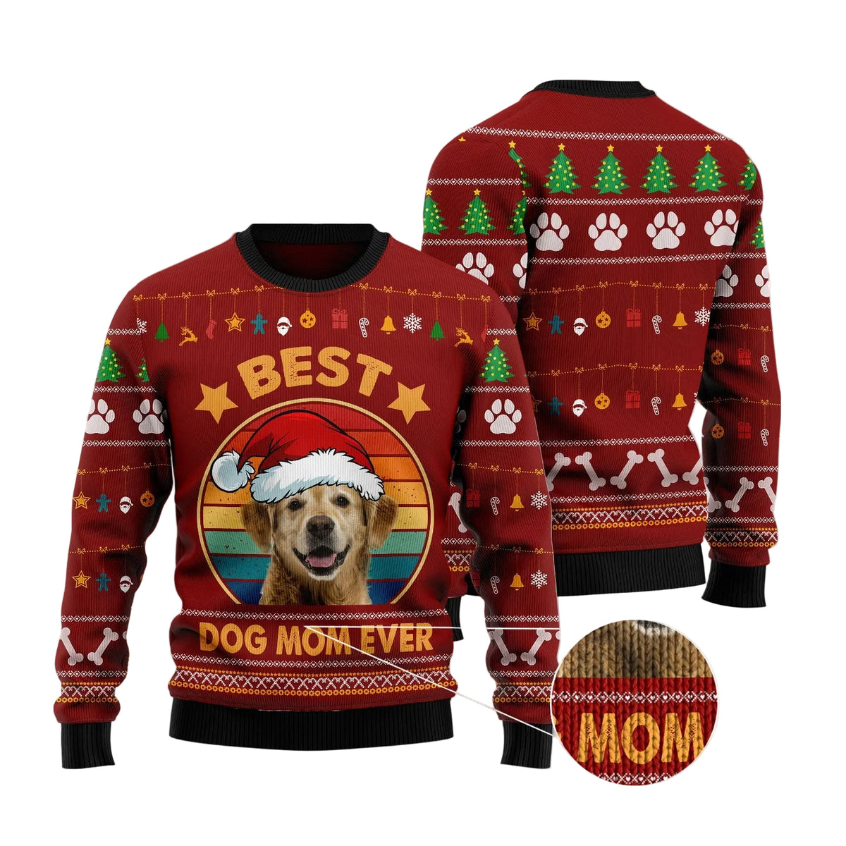 Golden Retriever Best Dog Mom Ever Ugly Christmas Sweater, Printed Christmas Design, Christmas Gift for Adults