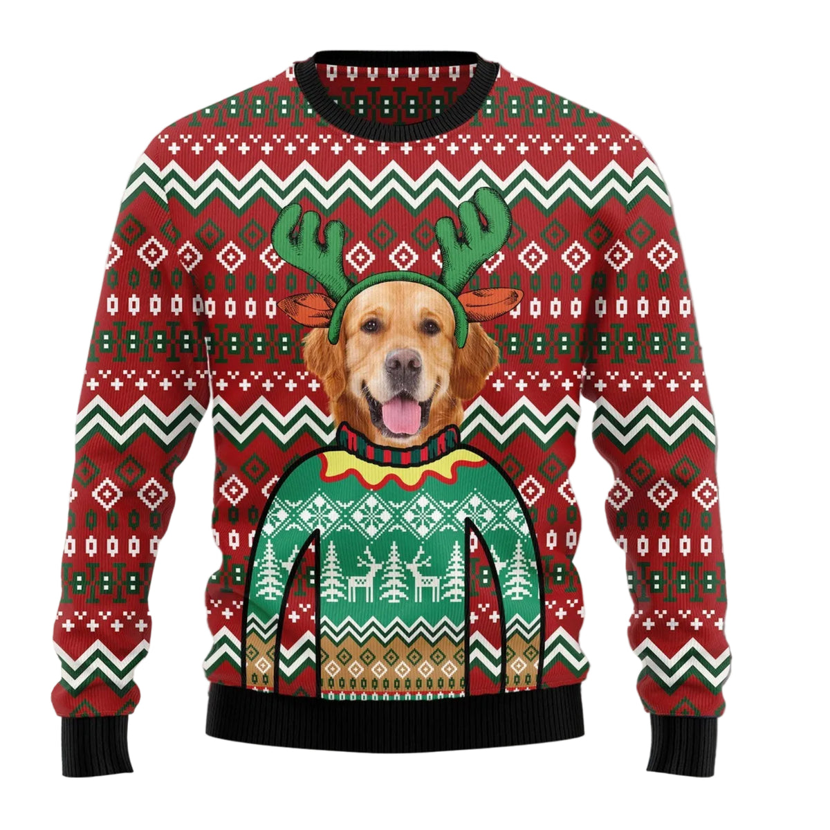 Golden Retriever Reindeer Ugly Christmas Sweater, Dog Lover Holiday Party Outfit and Gift for Retriever Mom and Dad
