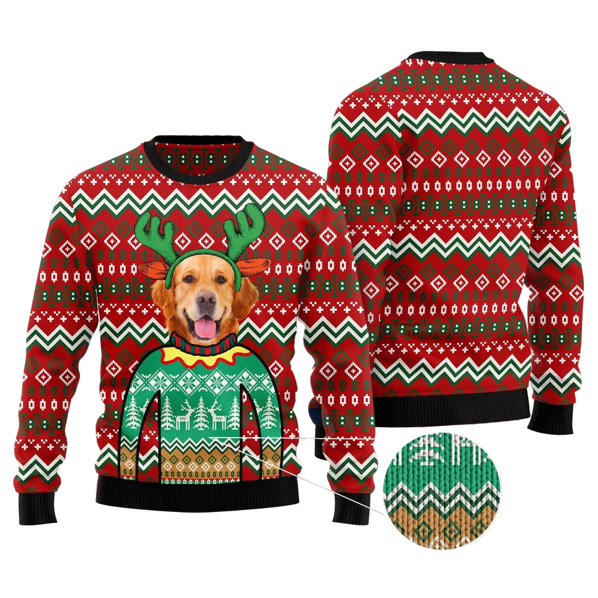 Golden Retriever Reindeer Ugly Christmas Sweater, Dog Lover Holiday Party Outfit and Gift for Retriever Mom and Dad