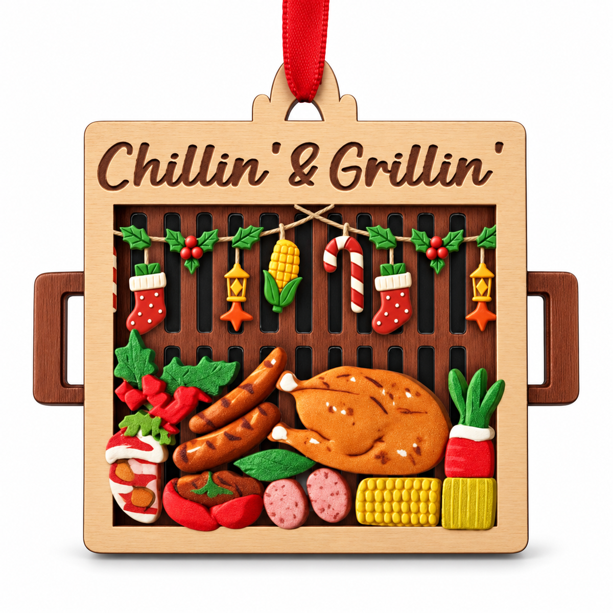 Grill Christmas Ornament, Wood and Acrylic Tree Decor, Funny BBQ Gift for Grill Masters, Dad, Husband, Smokers and Barbecue Lovers