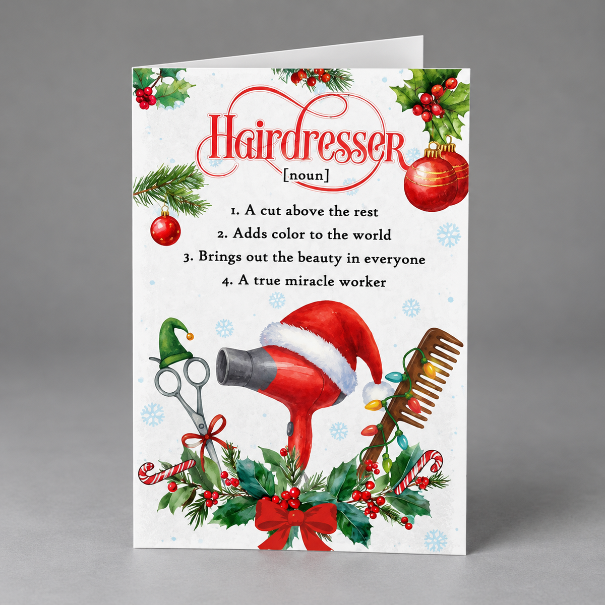 Christmas Card for Hairdresser with Envelope – Festive Holiday Greeting Featuring a Thank You Message