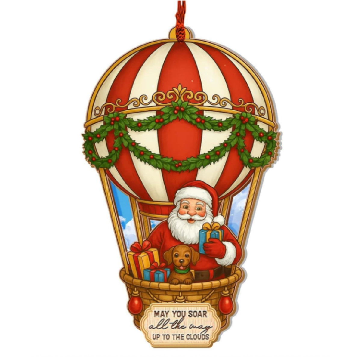 Hot Air Balloon Christmas Ornaments for Christmas Tree, Santa Hot Air Balloon Ornaments for Christmas Tree Wood Acrylic, Santa for Travelers, SantaClaus Balloons Christmas Decorations