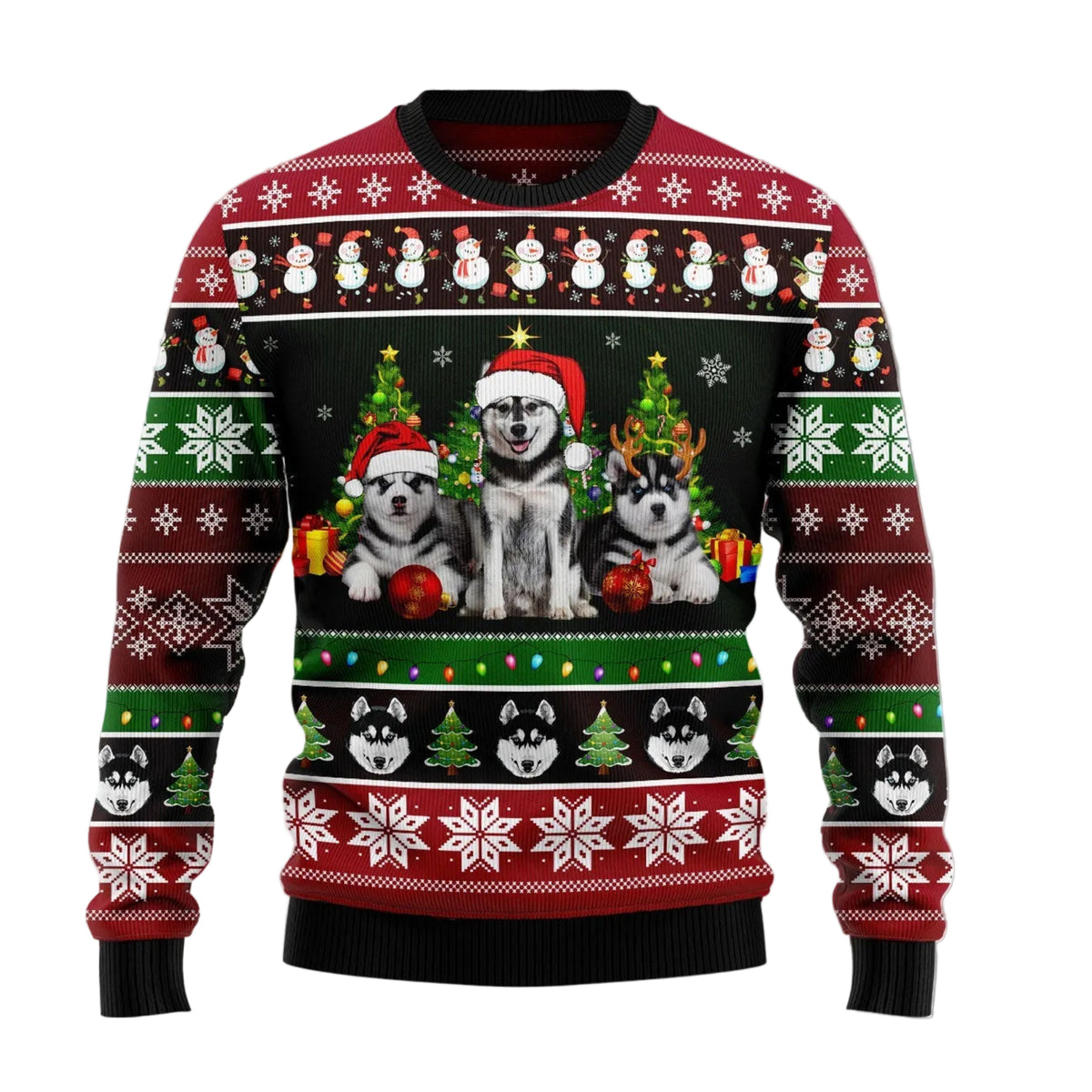 Siberian Husky Group Beauty Ugly Christmas Sweater, Holiday Party Pullover for Men and Women, Gift for Husky Owners