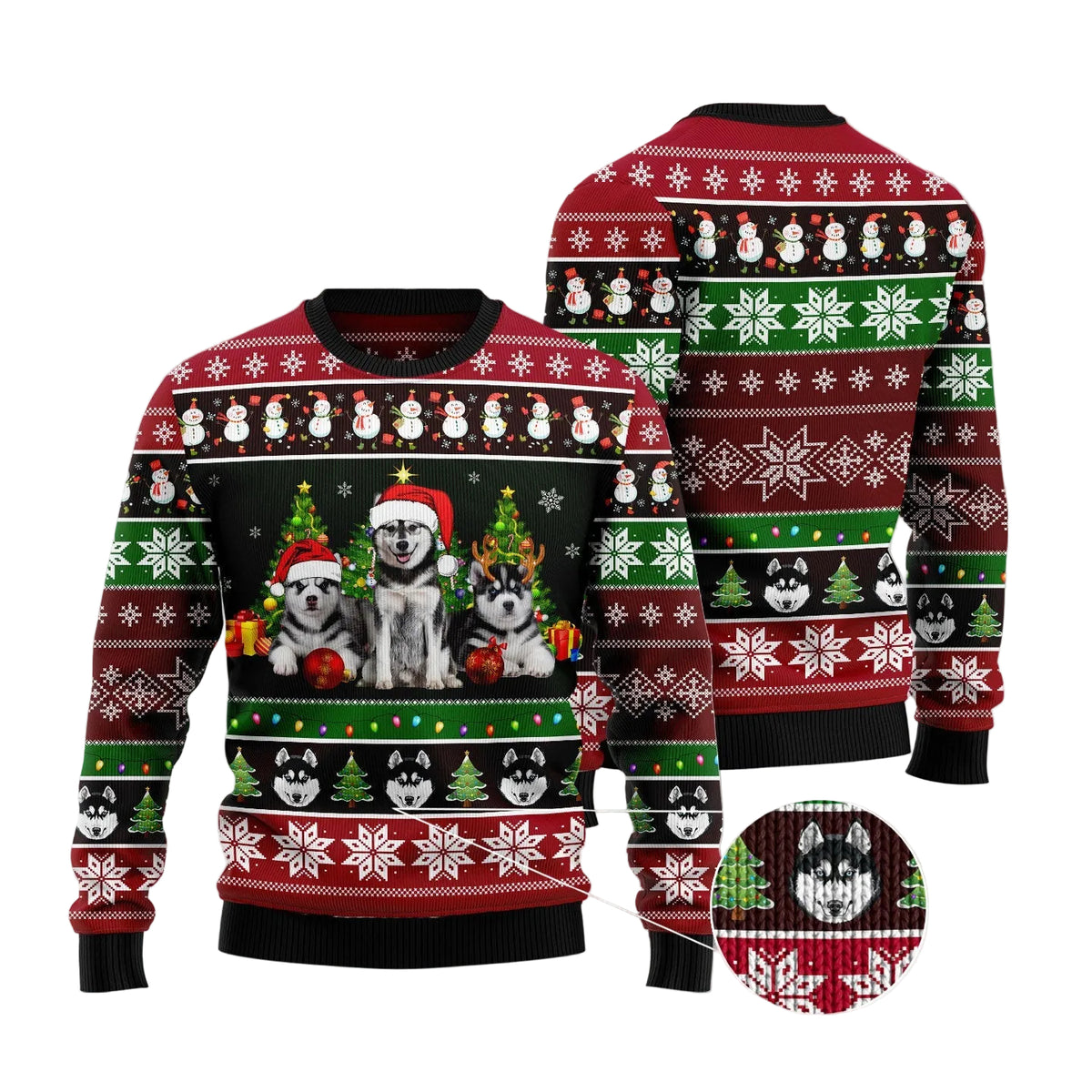 Siberian Husky Group Beauty Ugly Christmas Sweater, Holiday Party Pullover for Men and Women, Gift for Husky Owners
