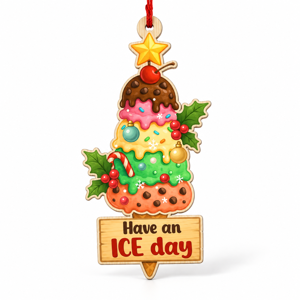 Ice Cream Christmas Ornament, Sweet Food Theme Tree Decor, Cute Dessert Keepsake Gift for Food Lovers and Ice Cream Fans