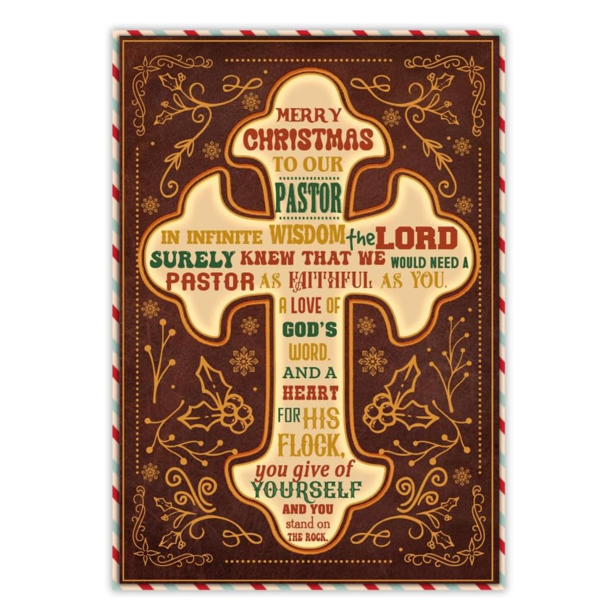 Christmas Appreciation Card for Pastor with Envelope and Seal – Religious Holiday Greeting Featuring a Heartfelt Message