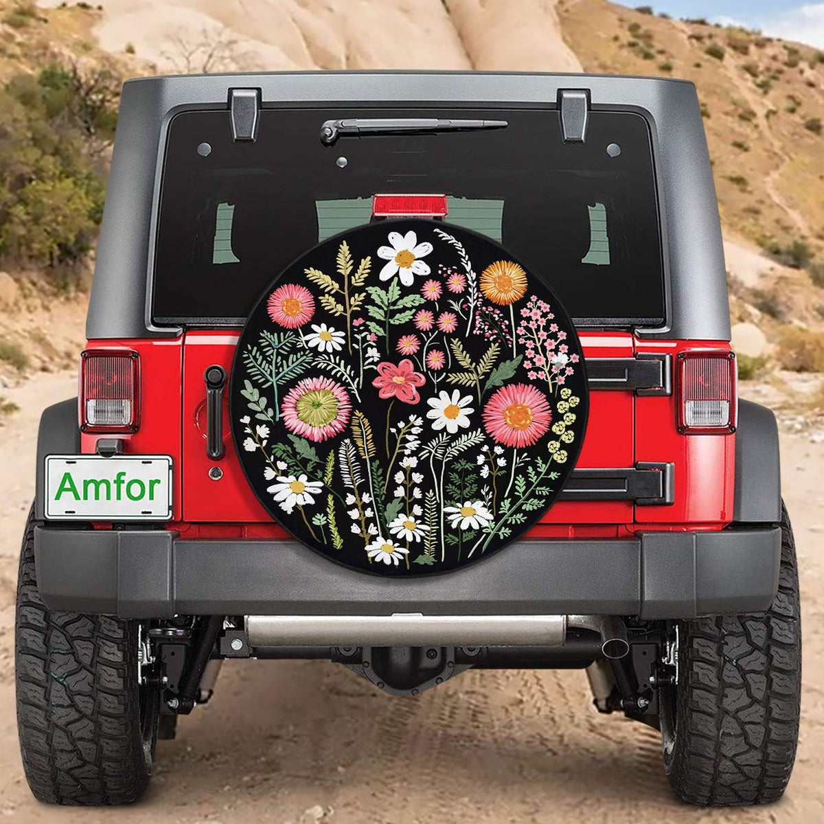 Floral Fixed-Design Spare Tire Cover