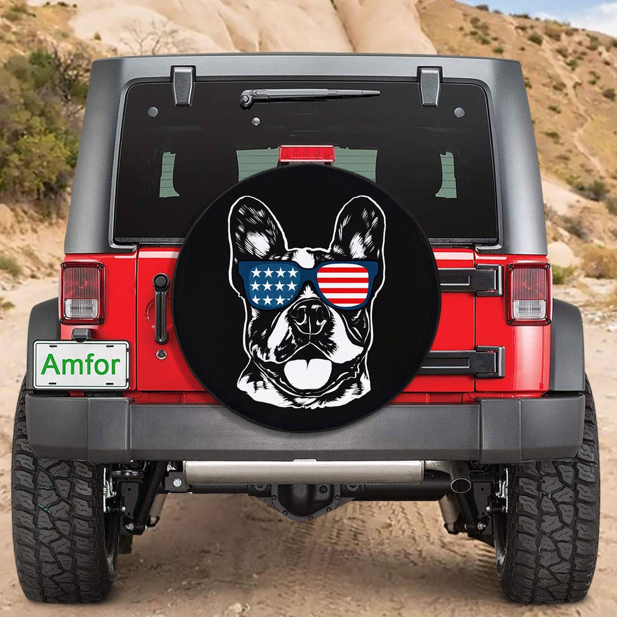 Custom Proud Patriotic Dog Photo Spare Tire Cover