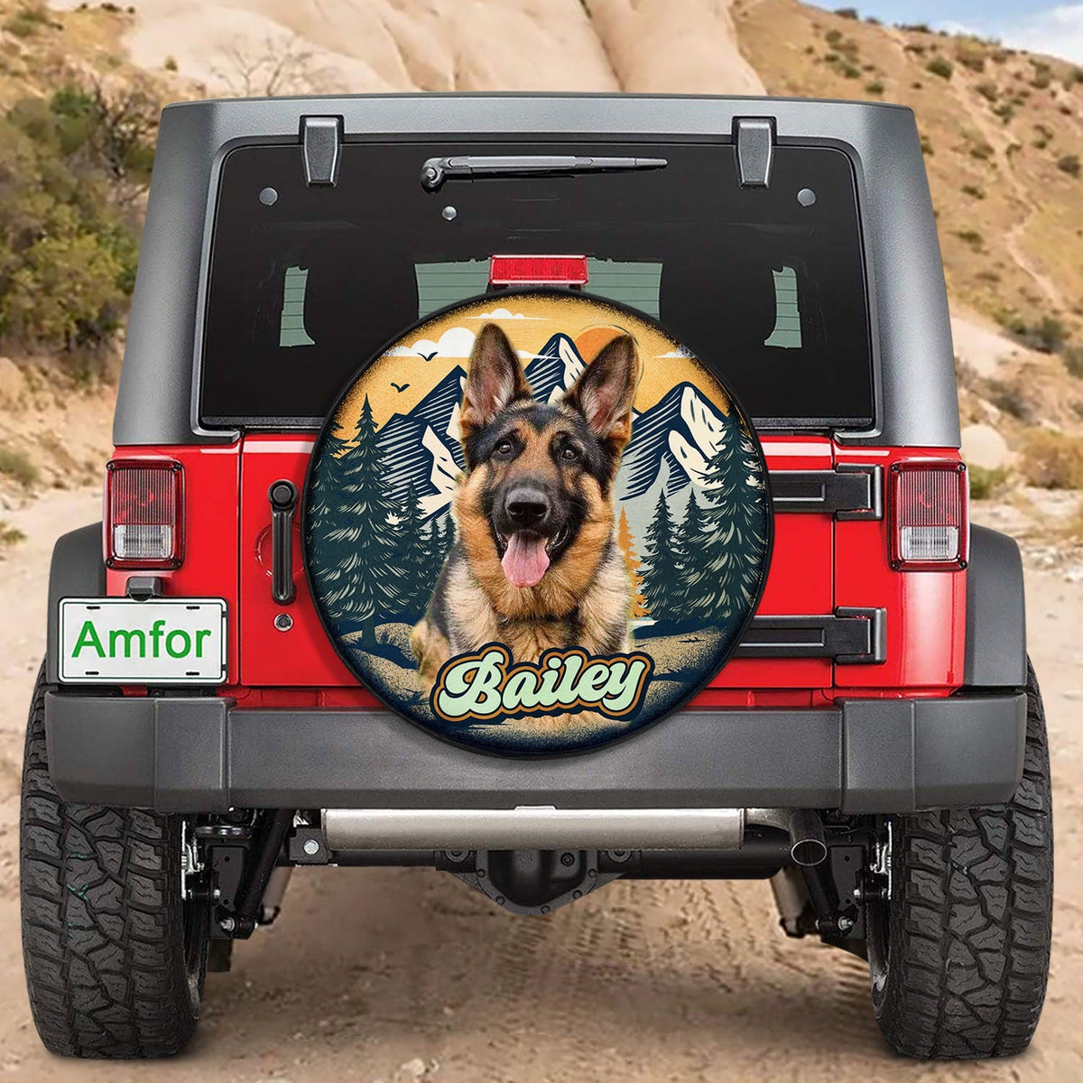 Custom Dog Photo Camping Hiking Spare Tire Cover Retro Style
