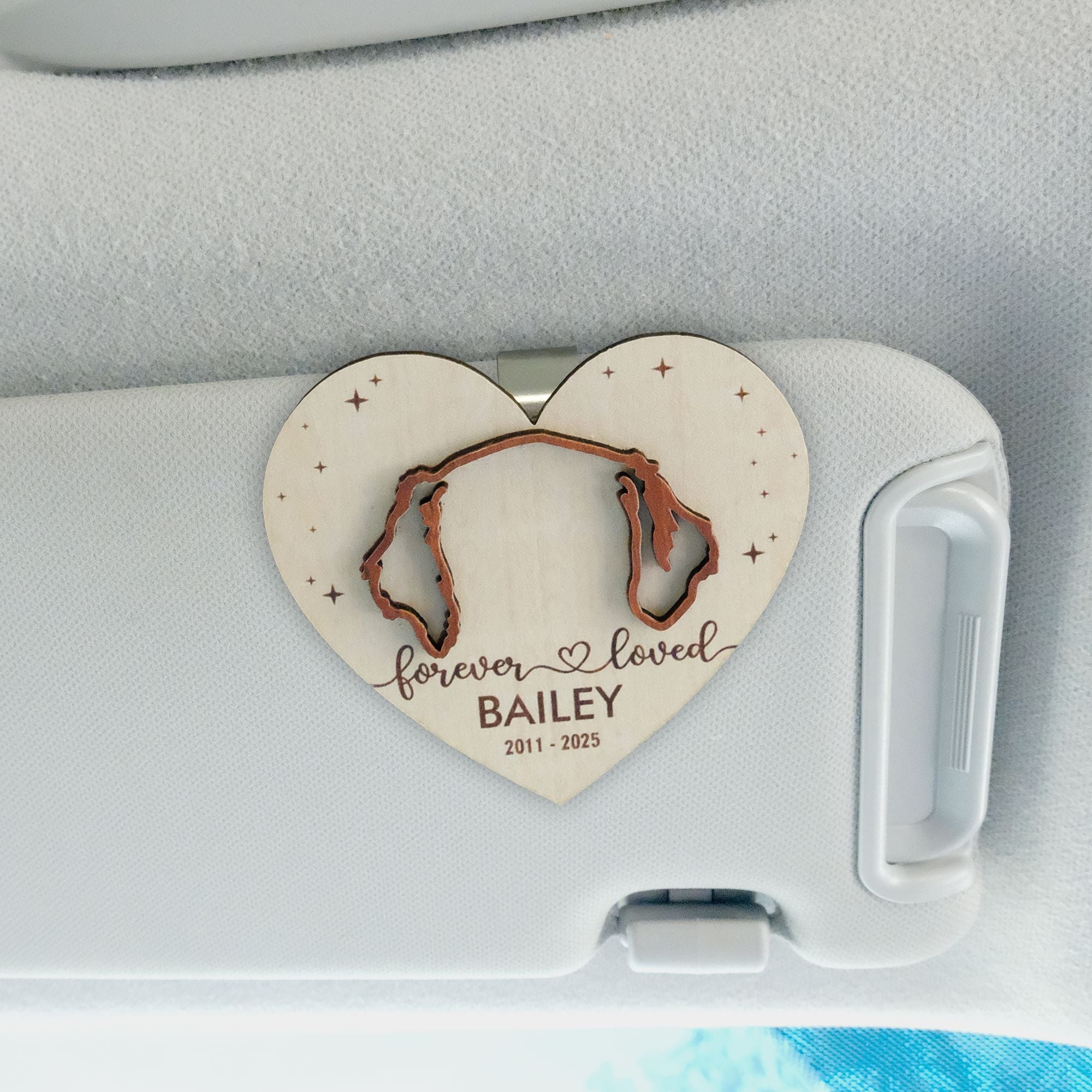 Memorial Dog Ears Wooden Car Visor Clip