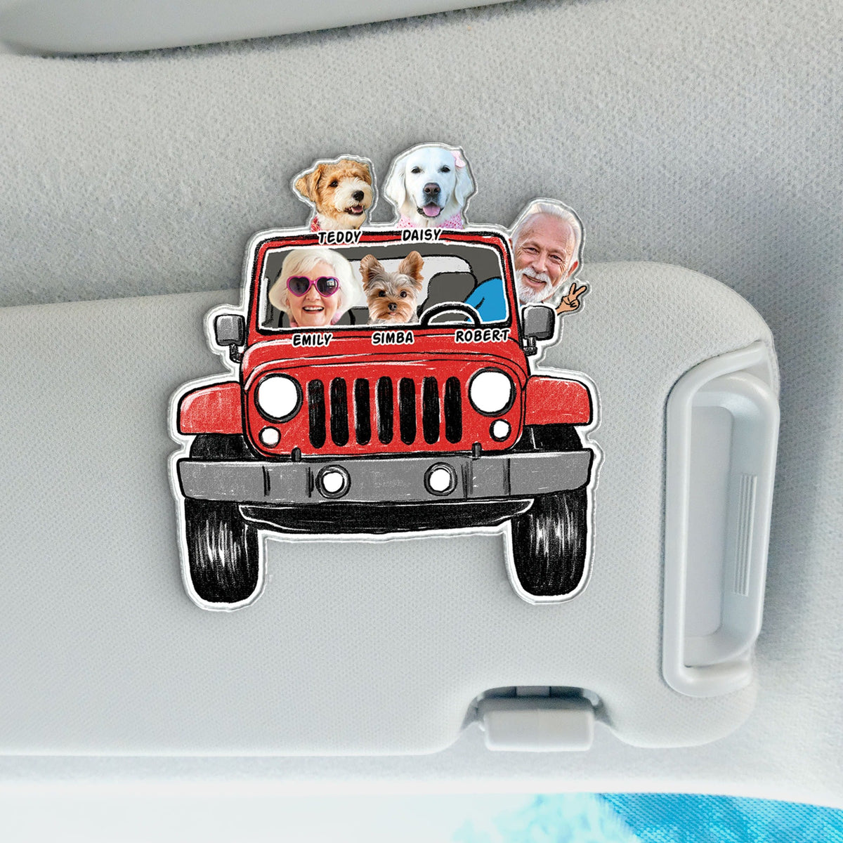 Custom Funny Pet Family Kids Photo Jeep Car Visor Clip