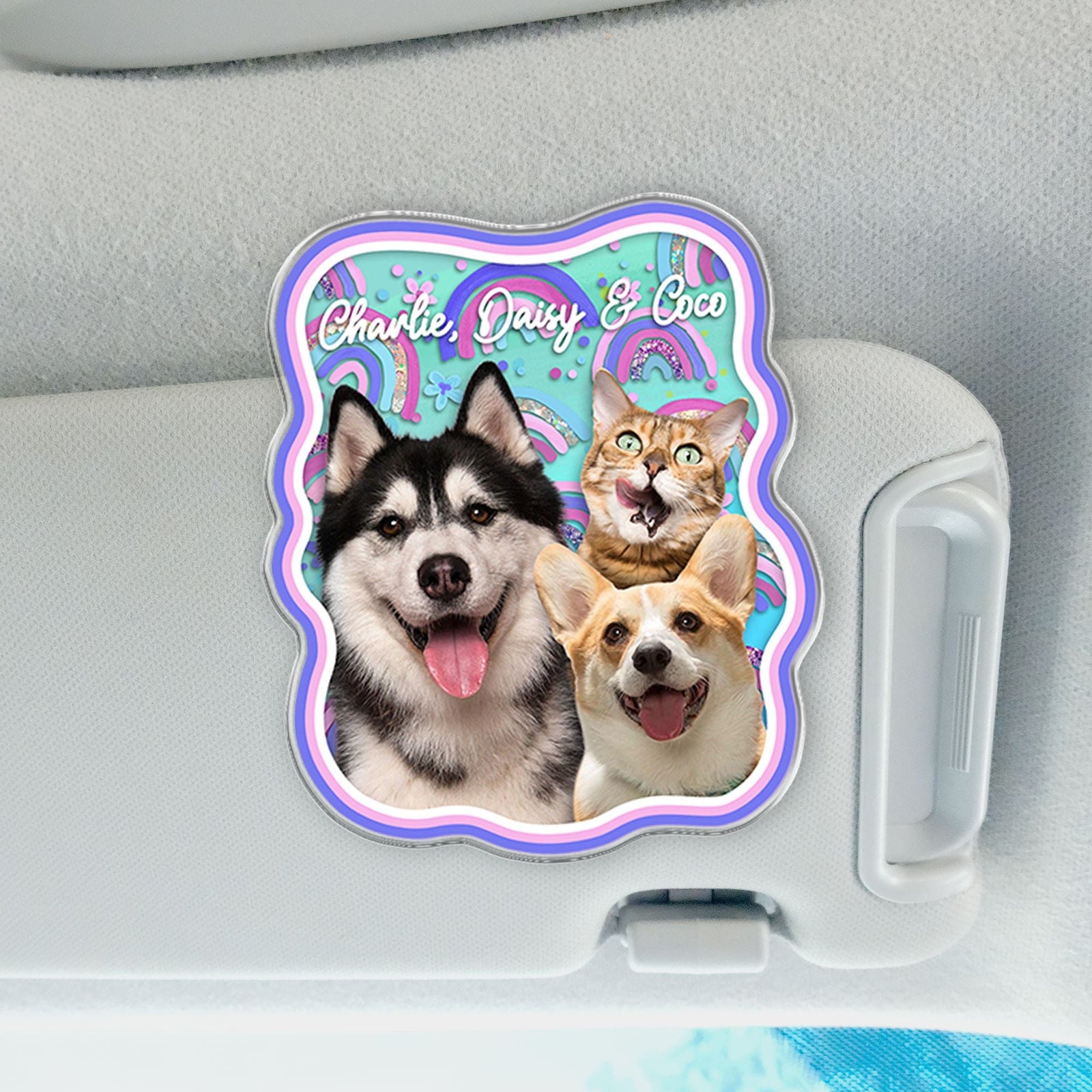 Pet Photo Boho Style Car Visor Clip