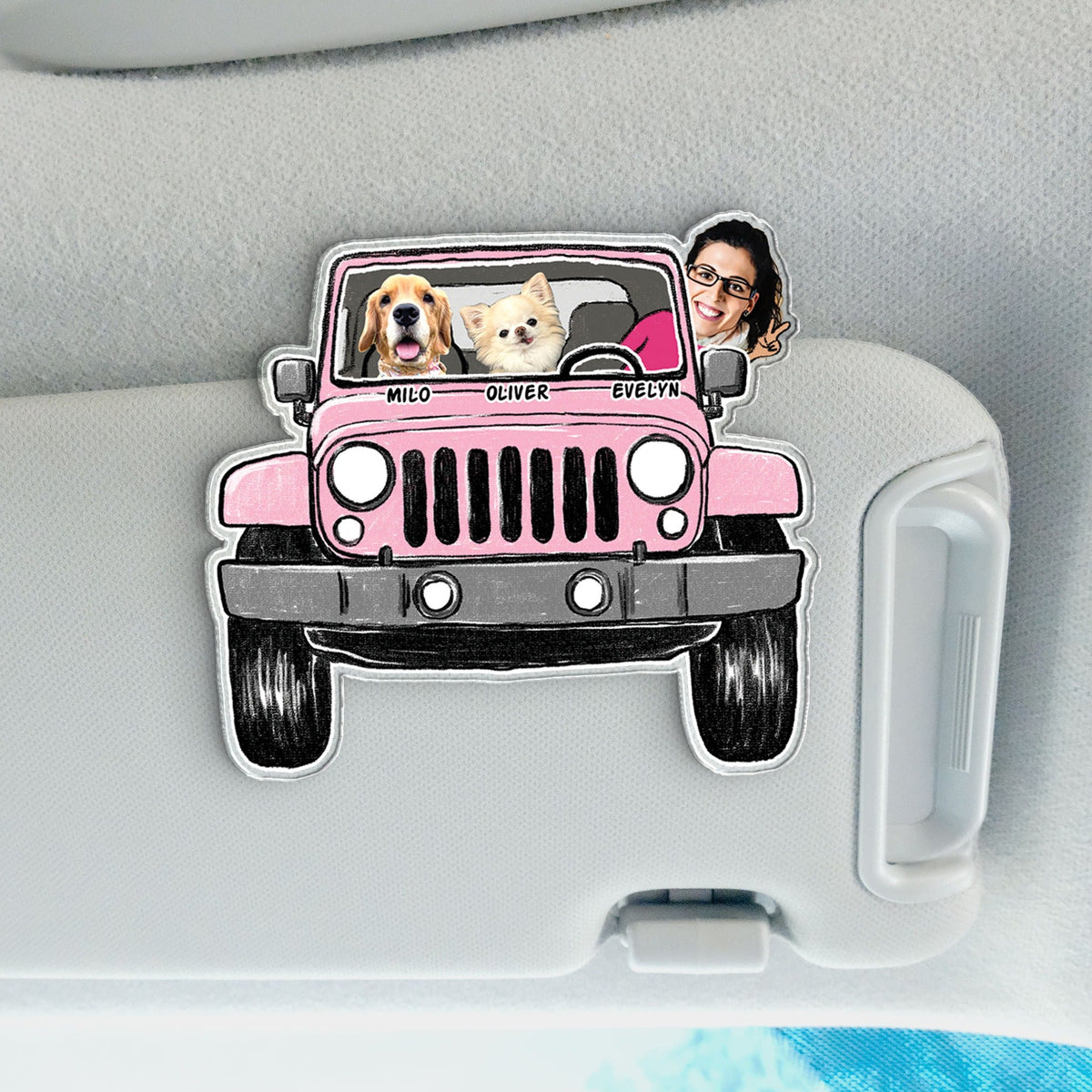 Custom Funny Pet Family Kids Photo Jeep Car Visor Clip