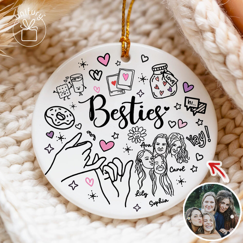 Custom Lineart Drawing Friend Ceramic Ornament - Best Friend Ornament - Christmas Gifts For Friends