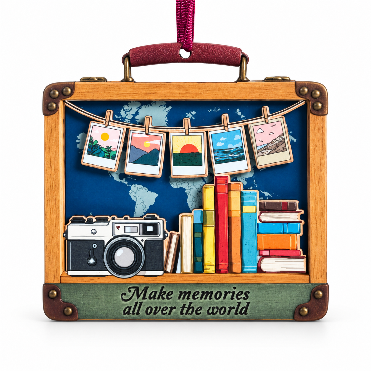 Suitcase Christmas Ornament, Wood and Acrylic Travel Tree Decor, Vintage Luggage Keepsake Gift for Travelers, Graduates and Adventure Lovers