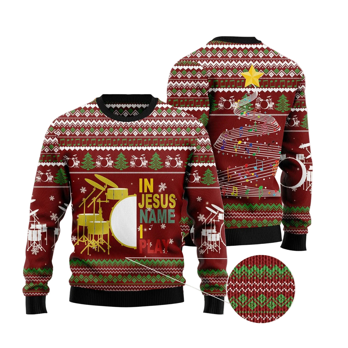 Drum I Play Ugly Christmas Sweater, Drummer Music Lover Holiday Outfit for Men and Women, Funny Xmas Party Gift