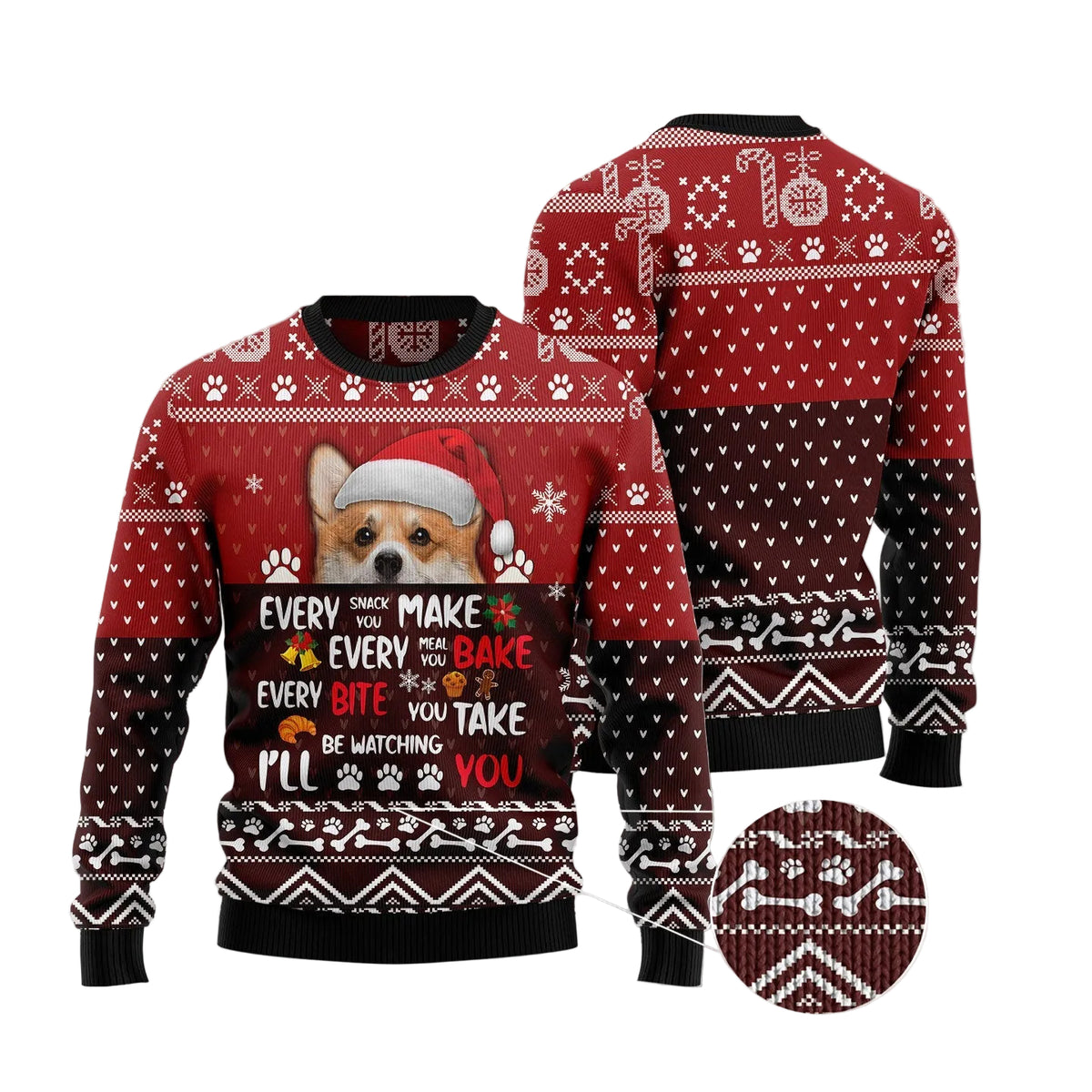 Watchful Pembroke Welsh Corgi Ugly Christmas Sweater, Funny Corgi Dog Pullover for Dog Owners, Fun Xmas Party Clothing