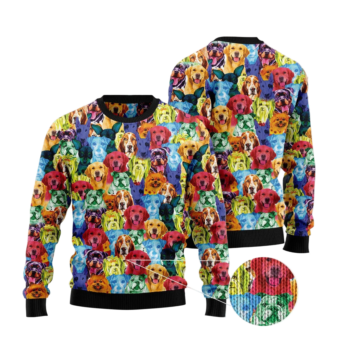 Colorful Dog Ugly Christmas Sweater, Rainbow Dog Art Holiday Pullover for Dog Moms and Pet Owners, Winter Holiday Gift
