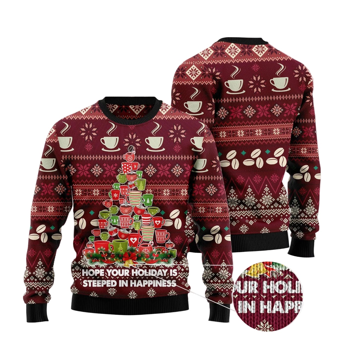 Coffee Christmas Tree Ugly Christmas Sweater, Holiday Party Outfit for Coffee Lovers and Baristas, Funny Gift