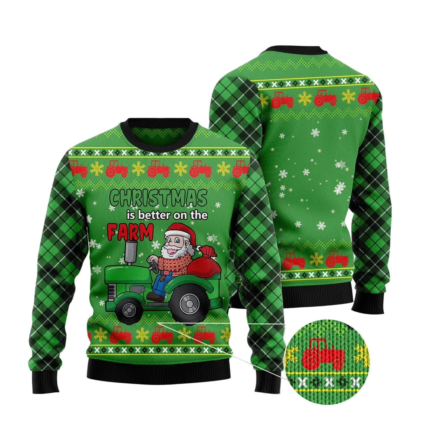 Santa Tractor Ugly Christmas Sweater, Farm Tractor Holiday Pullover, Holiday Gatherings and Family Photos