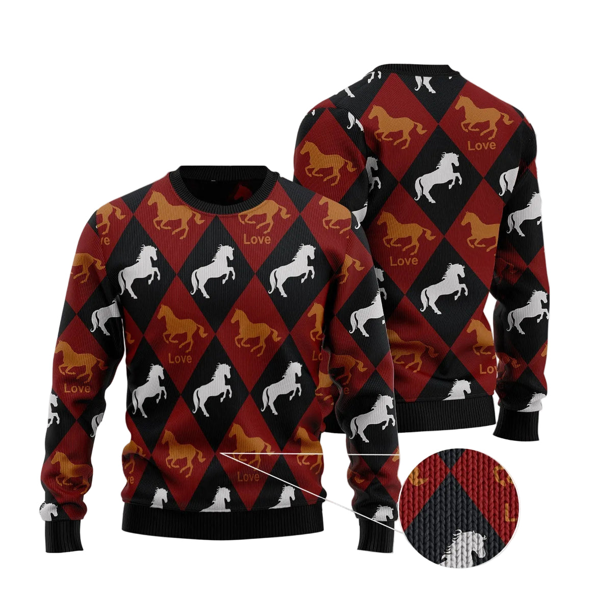 Horse Love Ugly Christmas Sweater, Horse Lover Christmas Party Outfit, Funny Xmas Gift for Family and Friends