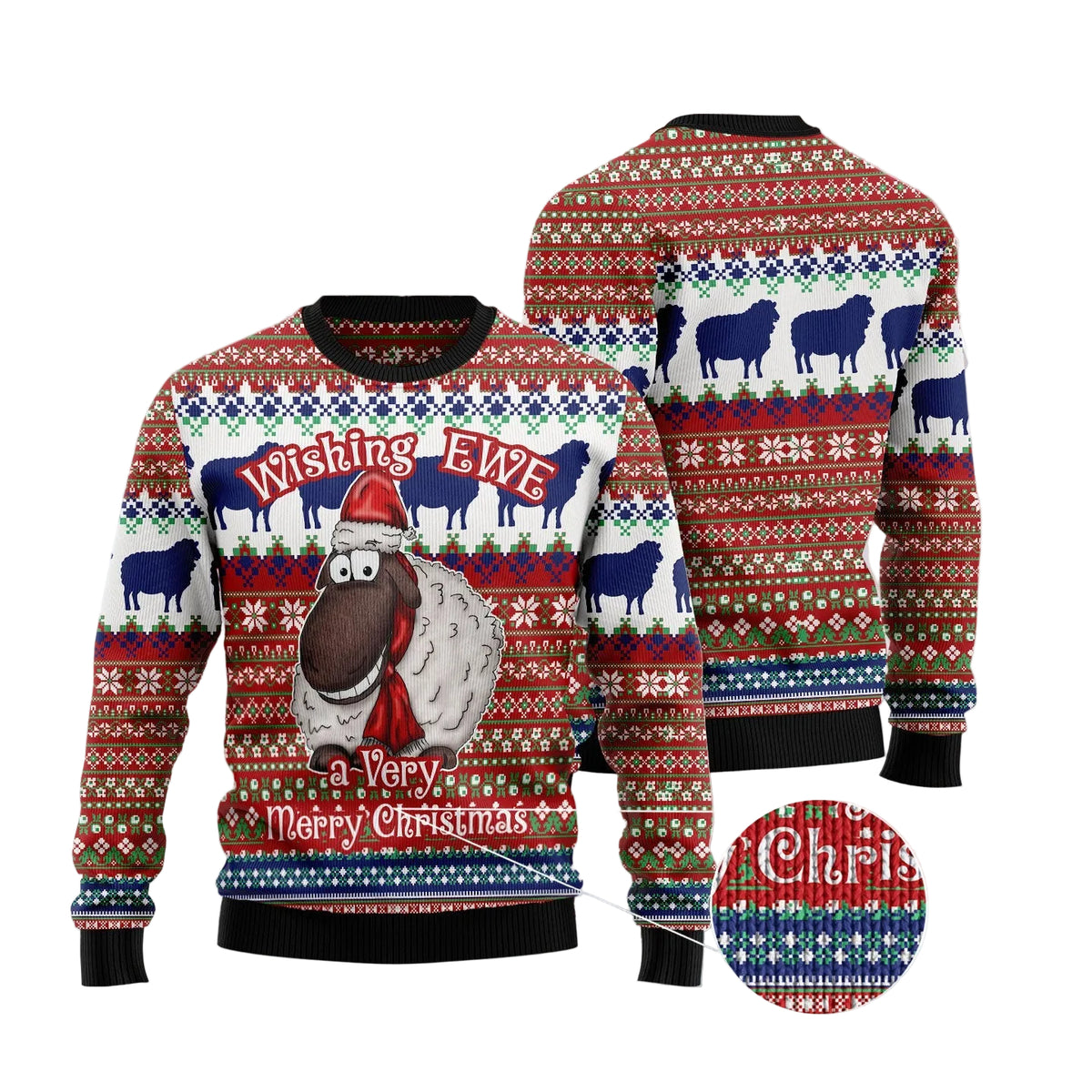 Wishing Ewe Christmas Sheep Ugly Christmas Sweater, Cute Sheep Pun Holiday Pullover for Farm Animal Fans