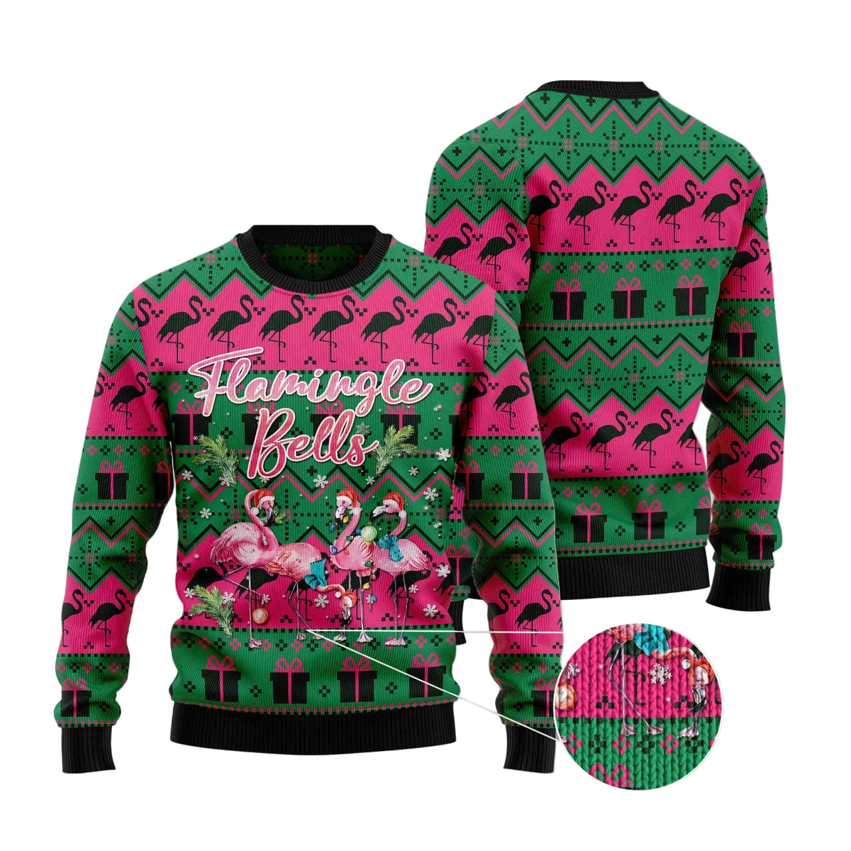 Flamingle Bells Flamingo Ugly Christmas Sweater, Funny Tropical Bird Holiday Party Outfit and Flamingo Lover Gift