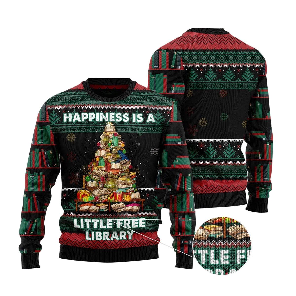 Book Free Library Ugly Christmas Sweater | Fun Holiday Look for Men & Women | Festive Party Top for Book Lovers