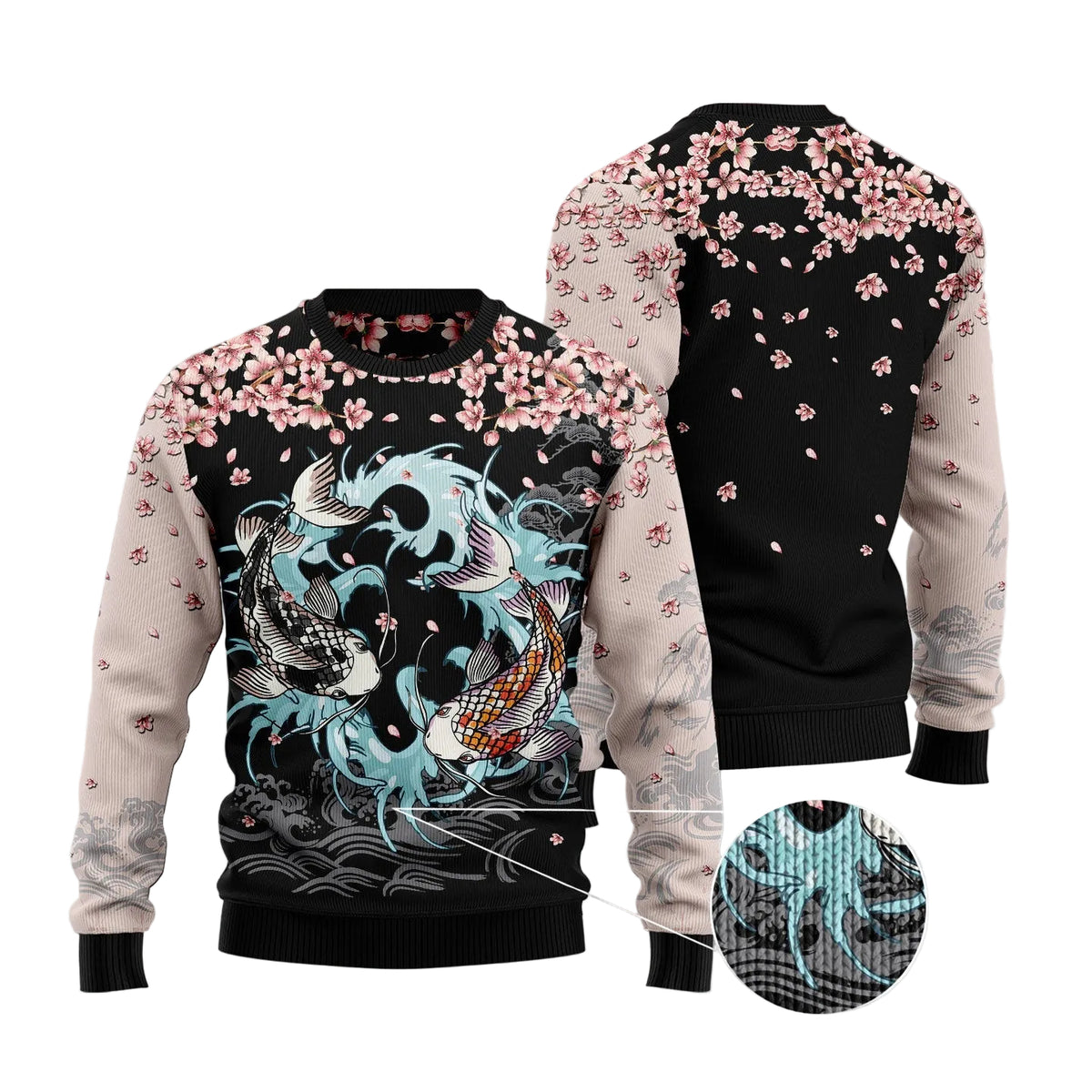 Koi Blossom Ugly Christmas Sweater | All-Over Print for Koi Fish Lovers | Festive Party Top for Koi Fish Lovers