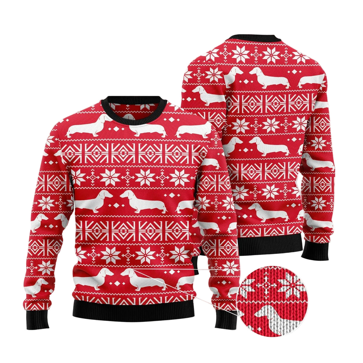 Dachshund Red Christmas Pattern Ugly Christmas Sweater, Red Wiener Dog Art Pullover for Dachshund Owners and Pet Parents