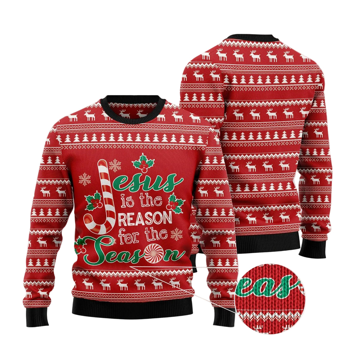Jesus Is The Reason For The Season Ugly Christmas Sweater for Men Women, Funny Holiday Party Outfit, Festive Xmas Gift