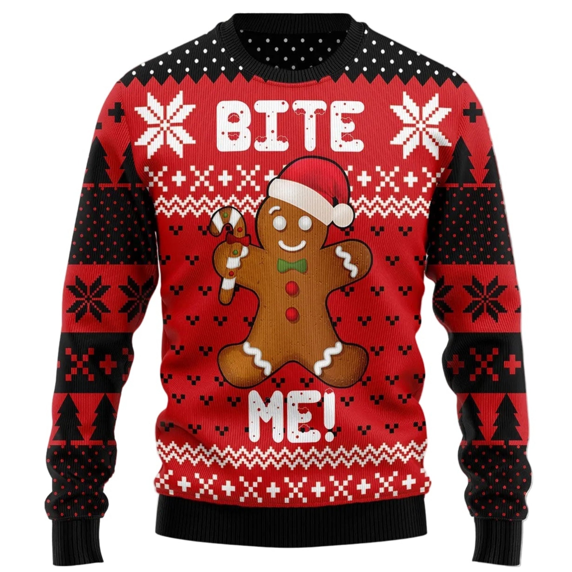 Gingerbread Bite Me Ugly Christmas Sweater, Funny Holiday Party Pullover for Men and Women, Festive Christmas Gift 2026