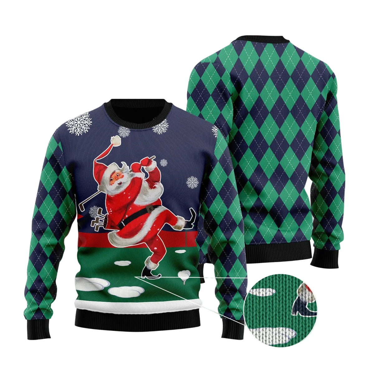 Santa Golfer Ugly Christmas Sweater for Men and Women, Funny Holiday Party Outfit, Festive Christmas Gift
