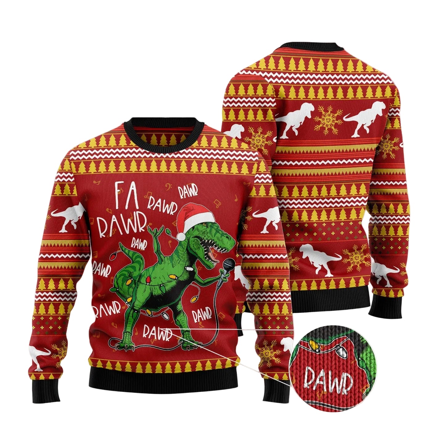Singing Christmas Dinosaur Ugly Christmas Sweater, Funny Dino Holiday Pullover, Christmas Gatherings and Parties