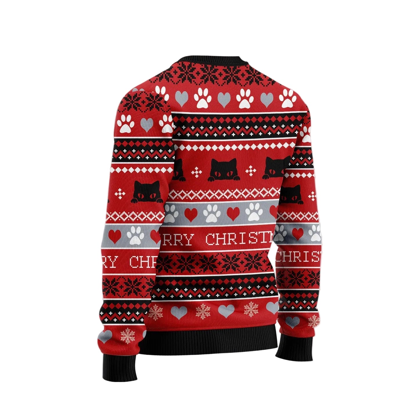 Black Cat Christmas Pattern Ugly Christmas Sweater, Festive Black Cat Art Pullover for Cat Moms and Black Cat Lovers