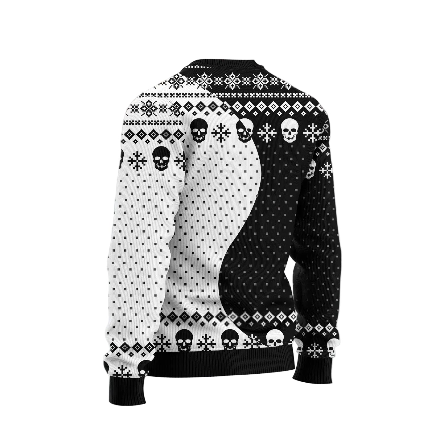 Skull Yin Yang Ugly Christmas Sweater, Gothic Holiday Party Outfit for Men and Women, Alternative Christmas Gift
